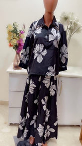 Black Floral Cord Set